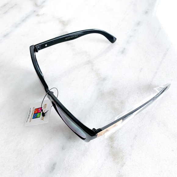 Mirrored Square Sunglasses Orange Gold Studs - Picture 4 of 11